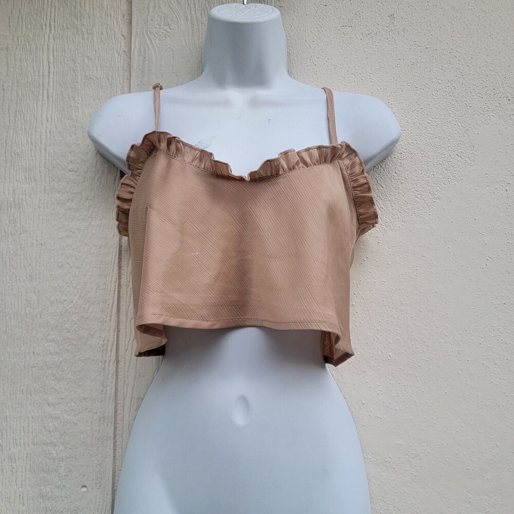 Princess Polly nude ruffled spaghetti strap cropped tank wmns sz 0 - Picture 1 of 4